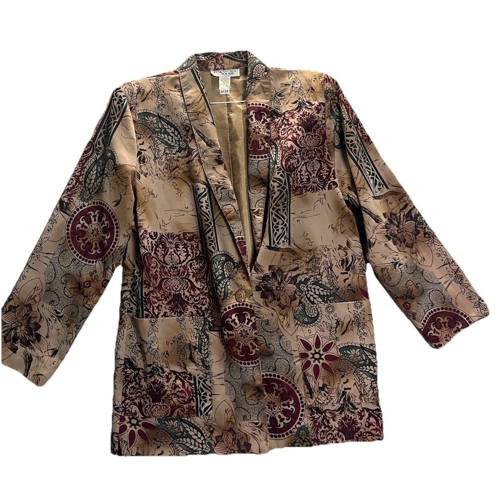 Kensington Square Women's Blazer Floral Paisley 90s Made‎ USA VTG Brown Size M